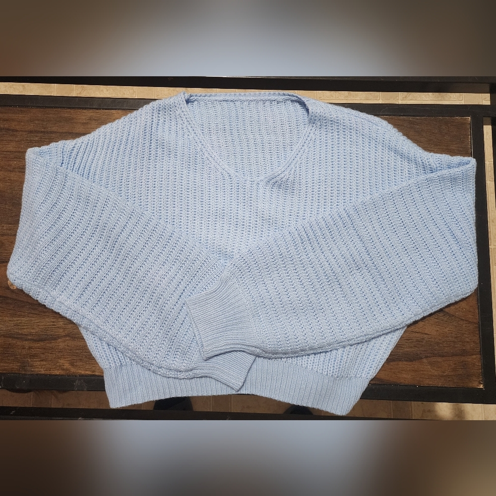 SHEIN Sky Blue V-Neck Sweater